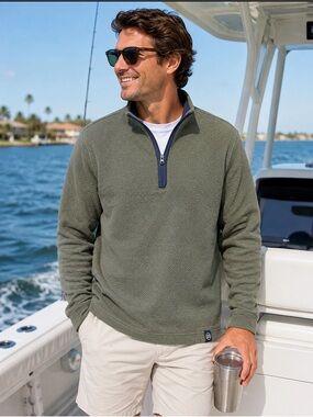 Southern Tide Olive Green Textured Knit Pullover